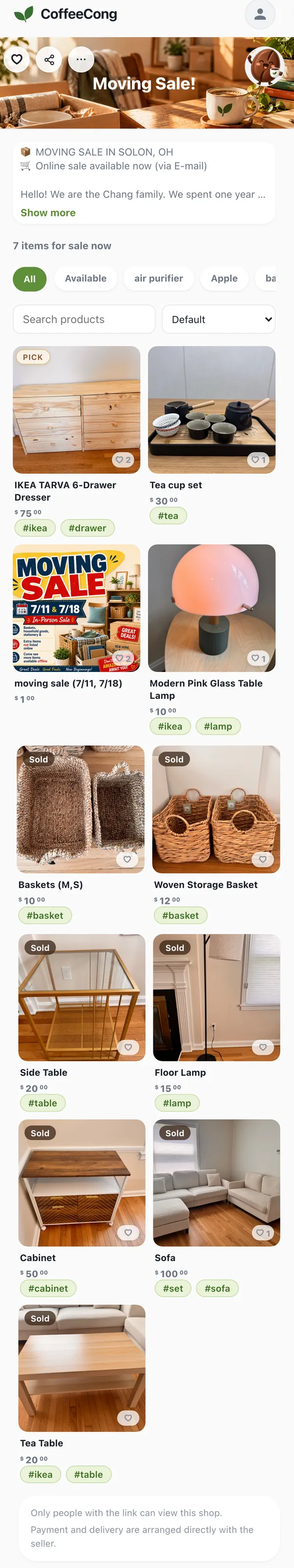 Example of a CoffeeCong mini-shop